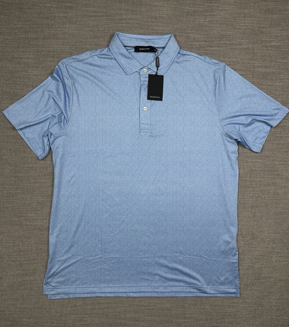 Bugatchi Polo Shirt Mens XL Blue Short Sleeve Golf Performance
